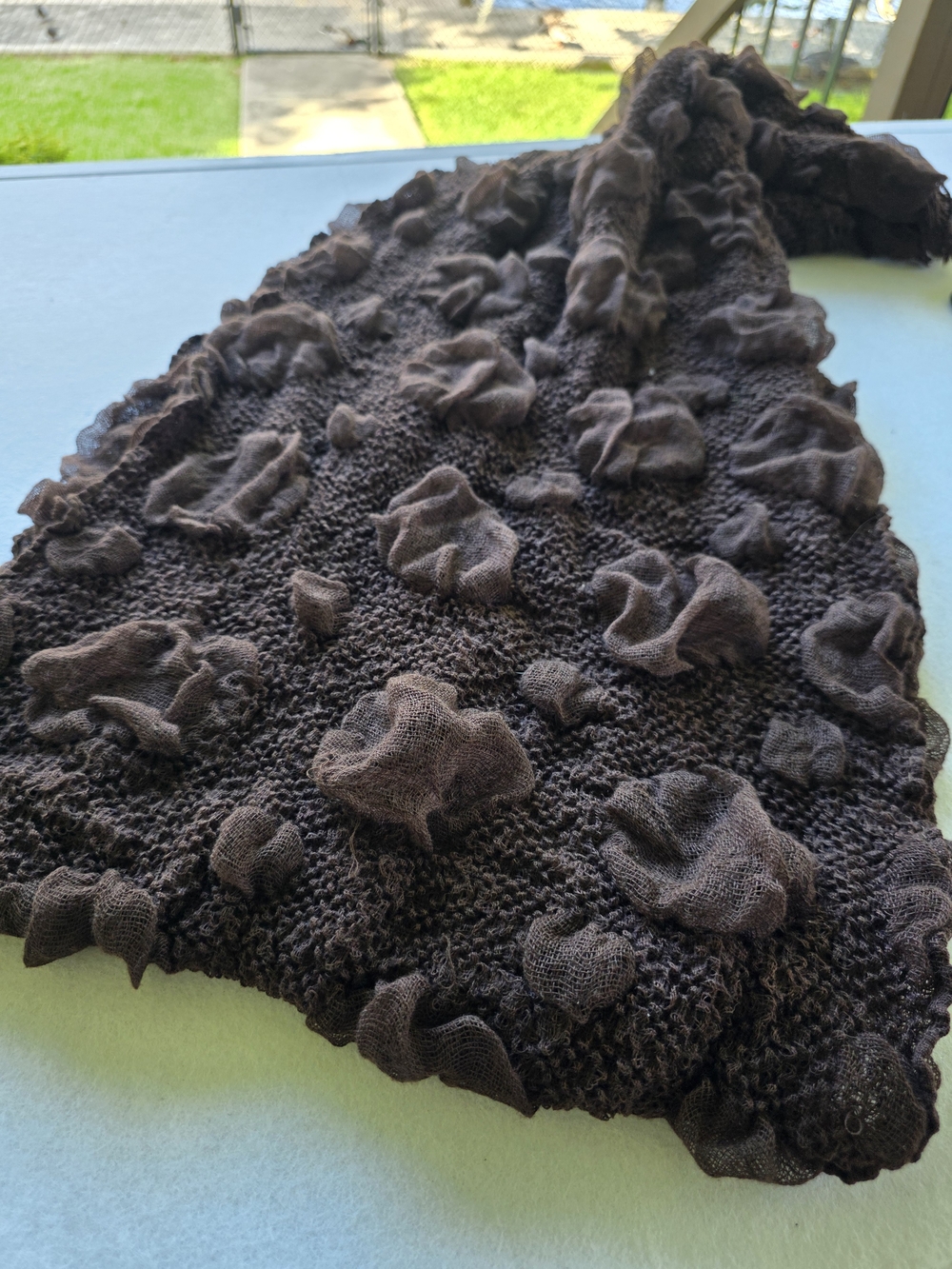 Textured Brown Women's Ruffle Scarf - Picture 4 of 5